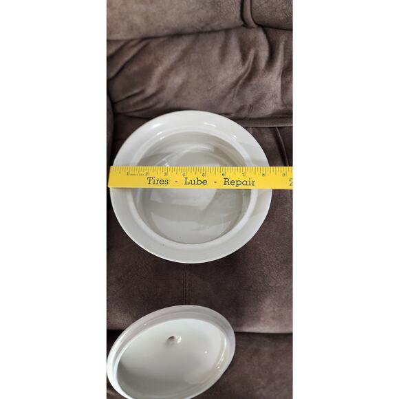 Vintage 1980s Hearthside Serving Bowl, Ceramic Stoneware Tan and Brown bands - Picture 4 of 6